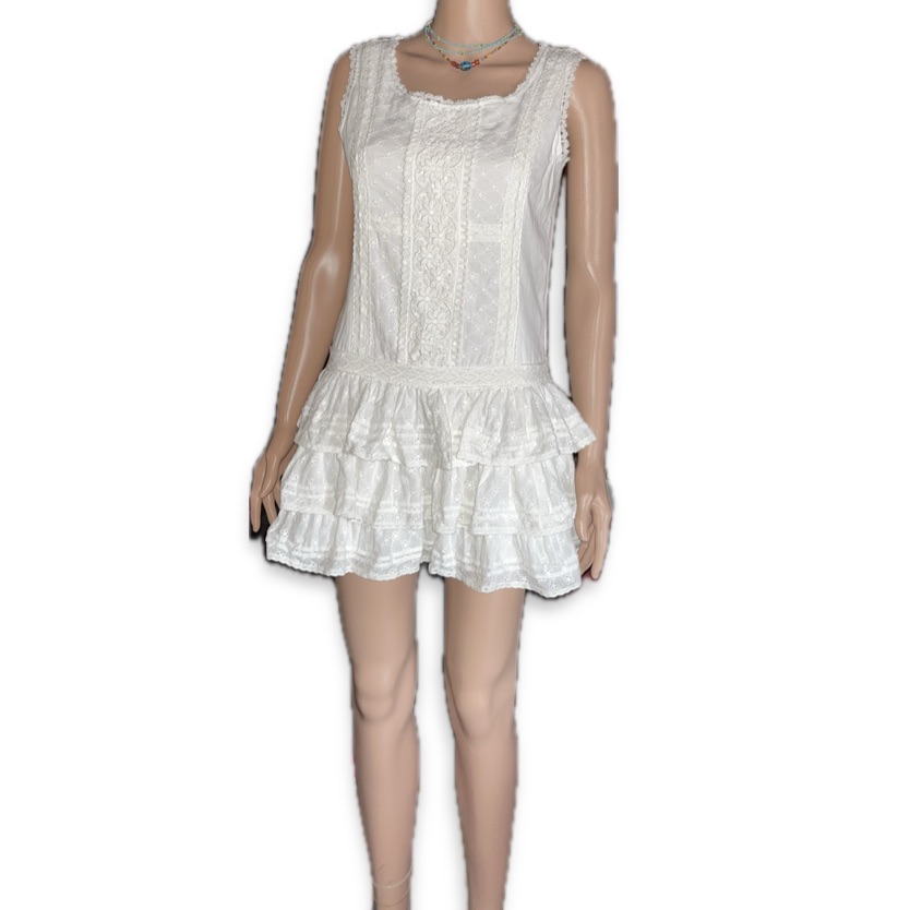 Eyelet Ruffled Tiered Sundress With Scoop Neck